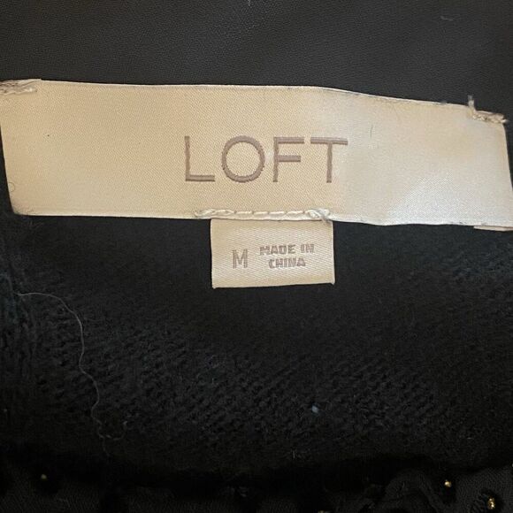 LOFT Black Sweater Beaded Peter Pan Collar Keyhole Back Size M - Picture 3 of 13